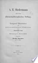A. E. Biedermann nach seiner allgemeinphilosophischen Stellung
