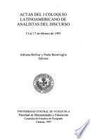 Actas del I Colóquio Latinoamericano de Analistas del Discurso