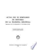 Actas del III Seminario de Historia de la Filosofía Española