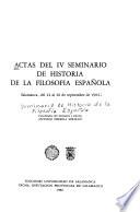 Actas del IV Seminario de Historia de la Filosofía Española