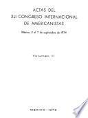 Actas del XLI Congreso Internacional de Americanistas, México, 2 al 7 de septiembre de 1974