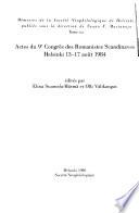 Actes du 9e Congrès des romanistes scandinaves
