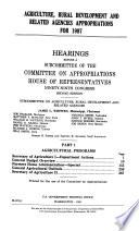 Agriculture, Rural Development, and Related Agencies Appropriations for 1987
