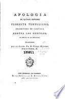 Apología de Quinto Septimio Florente Tertuliano ... contra los gentiles en defensa de los christianos