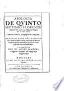 Apologia de Quinto Septimio Florente Tertuliano ... contra los gentiles en defensa de los christianos
