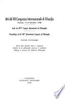 Atti del XII Congresso Internazionale di Filosofia (Venezia, 12-18 Settembre 1958): History of ancient and medieval philosophy