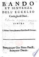 Bando et Sentenza dell'eccelso Conseglio di Dieci contra l'Abbate Vettor, Zuanne, e Piero, fratelli Grimani (1658, adì 20 Genaro) [for the murder of F. Querini].