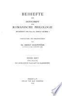 Beihefte Zur Zeitschrift Für Romanische Philologie
