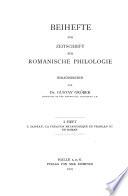 Beihefte Zur Zeitschrift Für Romanische Philologie