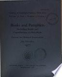 Books and Pamphlets, Including Serials and Contributions to Periodicals