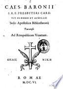 Caes. Baronii s.r.e. presbyteri card. tit. Ss. Nerei et Achillei ... Parænesis ad Rempublicam Venetam