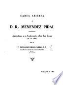 Carta abierta a D.R. Menéndez Pidal