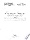Catálogo de materias (obras relativas al Islam y Africa) de la Biblioteca General del Protectorado