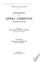 Catalogue of Opera Librettos Printed Before 1800