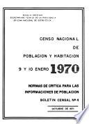 Censo nacional de población y habitación, 9 y 10 enero 1970