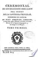 Ceremonial de los Religiosos Descalzos del Orden de la Santisima Trinidad ...