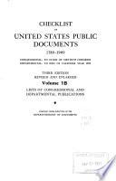Checklist of United States Public Documents, 1789-1909