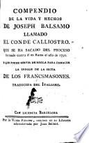 Compendio de la vida y hechos de Joseph Balsamo llamado el conde calliostro