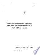 Consideraciones generales sobre la evaluación del control interno como elemento preliminar en la auditoría de estados financieros
