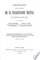 Consideraciones sobre la estadistica de la enagenacion mental en la provincia de Buenos Aires