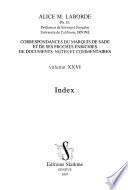 Correspondances du marquis de Sade et de ses proches enrichies de documents, notes et commentaires: Index