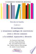 Cuadernos Teóricos Bolonia. Derecho de familia. Cuaderno I. El matrimonio y situaciones análogas de convivencia. Crisis y efectos comunes a la nulidad, separación y divorcio