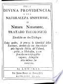 De La Divina Providencia O Sea Naturaleza Universal, O Natura Naturante Tratado Theologico