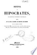 Defensa de Hipócrates, de las escuelas hipocráticas y del vitalismo