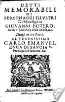 Detti memorabili di personaggi illustri di ... Giovanni Botero; abate di S. Michele della Chiusa, &c
