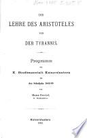 Die Lehre des Aristoteles von der Tyrannis