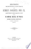Expositio documentis munita earum curarum quas summus Pontifex Pius IX. assidue gessit in eorum malorum levamen quibus in ditione Russica et Polona Ecclesia Catholica afflictatur. E Latinis ephemeridibus excerpta