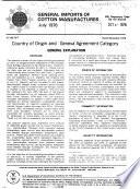General Imports of Cotton Manufactures; Country of Origin and Geneva Agreement Category