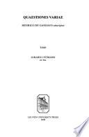 Henrici de Gandavo Opera omnia: Quaestiones variae