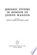 Hispanic Studies in Honour of Joseph Manson