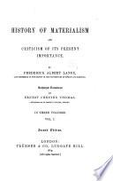 History of Materialism and Criticism of Its Present Importance: History of materialism until Kant