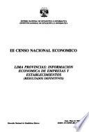 III censo nacional económico: Lima provincias: informacion economica de empresas y establecimientos (resultados definitivos)