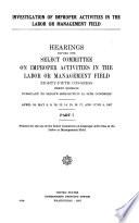 Investigation of Improper Activities in the Labor Or Management Field