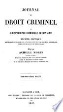 Journal du droit criminel, ou jurisprudence criminelle de la France