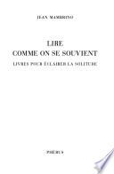 Lire comme on se souvient