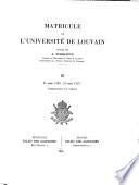Matricule de l'Université de Louvain, publiée