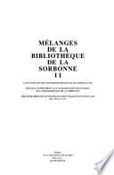 Mélanges de la Bibliothèque de la Sorbonne