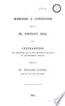 Mémoire à consulter pour Dr. Cornelius Herz ...