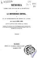 Memoria acerca del estado de la enseñanza en la Universidad Central y en los establecimientos de su distrito incorporados a la misma durante el curso de...