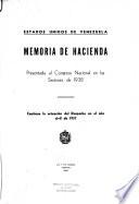 Memoria de hacienda presentada al Congreso Nacional en sus sesiones de ...