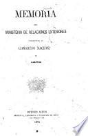 Memoria de relaciones exteriores y culto presentada al Honorable Congreso Nacional en ...