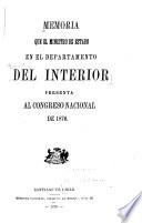 Memoria del Ministerio del Interior presentada al Congresso Nacional