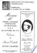 Memoria del Primer Congreso Venezolano de Escritores
