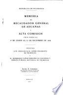 Memoria del recaudador general de aduanas y Alta Comisión...