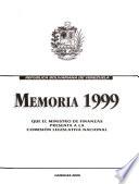 Memoria ... que el Ministro de Finanzas presenta a la Comisión Legislativa Nacional
