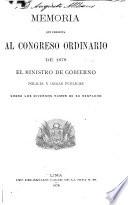 Memoria que el Ministro de Gobierno Policía y Obras Públicas presenta al Congreso Nacional de ...